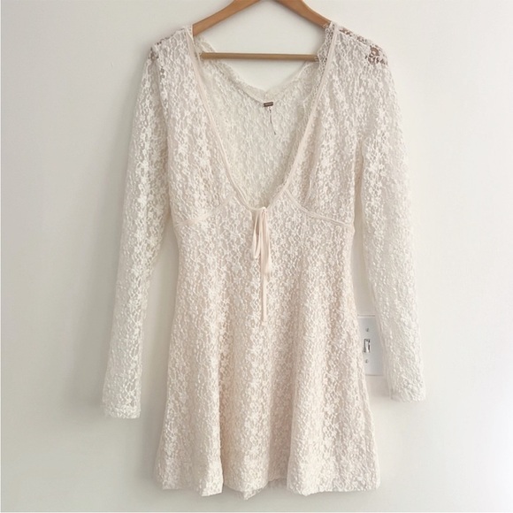 NWOT Free People Petra Mini Dress Lace Long Sleeve Mini Dress Ivory - Picture 6 of 12